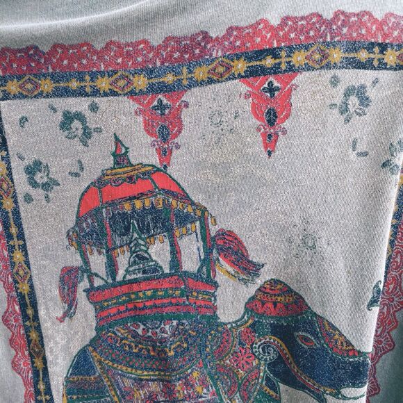 Lucky Brand Top S Elephant Ride Boho Graphic Print Pullover 3/4 Sleeve Knit Tee - Picture 9 of 9